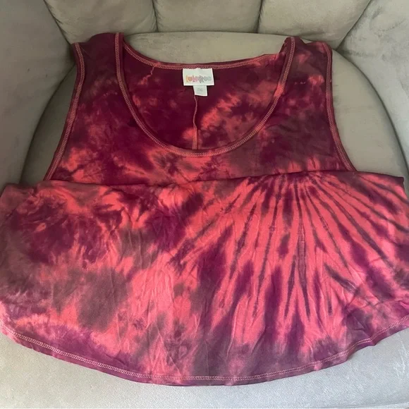 LuLaRoe peachy/pink & purple loose-fitting Tank Top with Tie-Dye Design - Picture 3 of 6